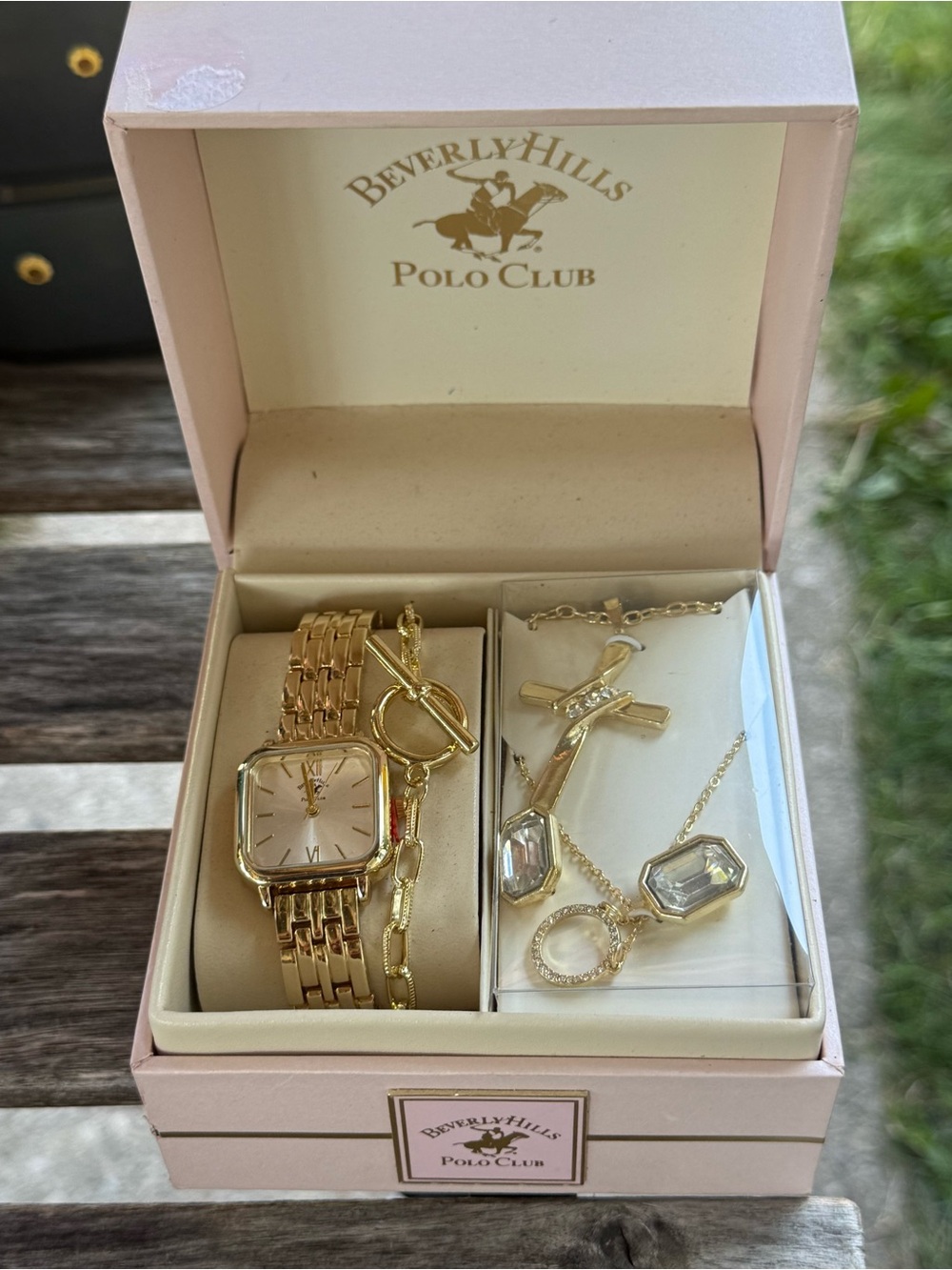Beverly Hills Polo Club Women's Gold-Tone Watch and Necklace Set